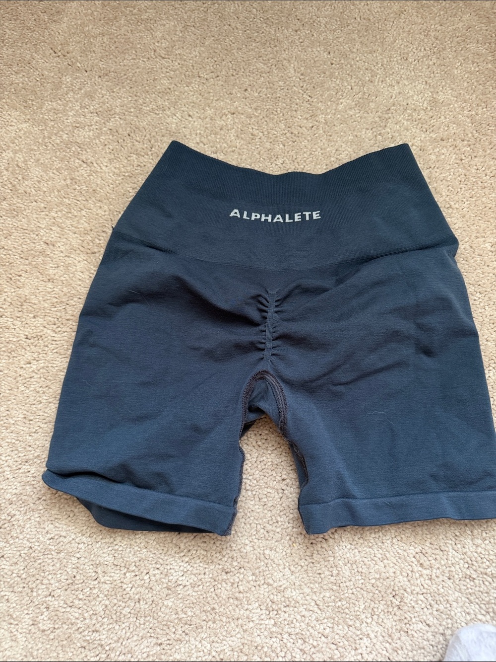 Alphalete Navy High-Rise Scrunch Bike Shorts